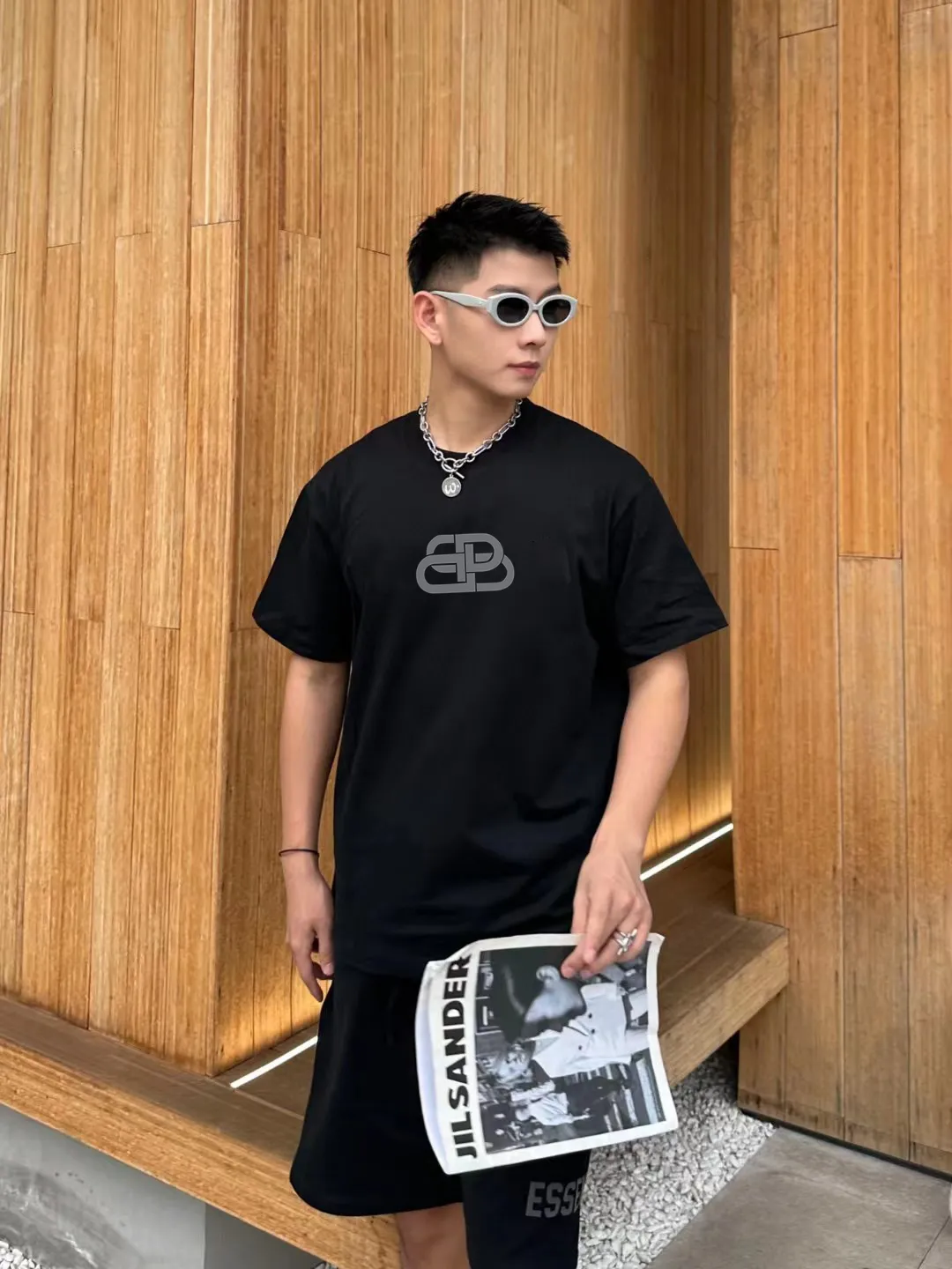 P80✨🔥 BALENCIAGA Paris lettering printed short-sleeved T-shirt, custom-woven and dyed 280g combed cotton heavyweight fabric, zero color difference in thread, perfect details, different from the current version on the market, welcome to compare, Same Style for men and women, must-sell in the picture above Color: White Black Size: 1 2 3 4